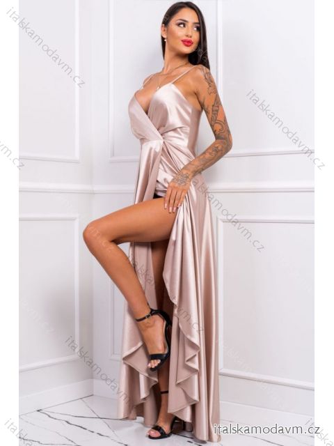 Šaty dlhé elegantné spoločenské na ramienka dámske nadrozmer (36-42) POLSKÁ MÓDA PMLBF23LIVIA1 zlatá 36