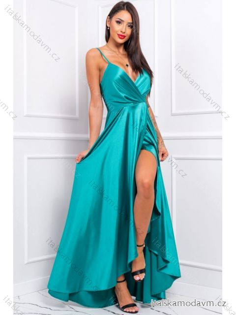 Šaty dlhé elegantné spoločenské na ramienka dámske nadrozmer (36-42) POLSKÁ MÓDA PMLBF23LIVIA2 tyrkysová 38