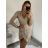 Šaty elegantní třpytivé s flitry dlouhý rukáv dámské (S/M ONE SIZE) ITALSKÁ MÓDA IMWGB234056/DUR zlatá S/M
