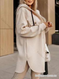Kabát flaušový na zip s kapucí dlouhý rukáv dámský (S/M ONE SIZE) ITALSKÁ MÓDA IMWAE234196
