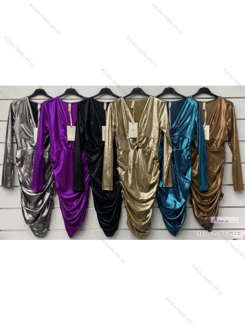 Šaty elegantní lesklé dlouhý rukáv dámské (S/M ONE SIZE) ITALSKÁ MÓDA IMWAD234151