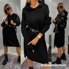 Šaty úpletové s kapucí dlouhý rukáv dámské (S/M ONE SIZE) ITALSKÁ MÓDA IMWAE234163