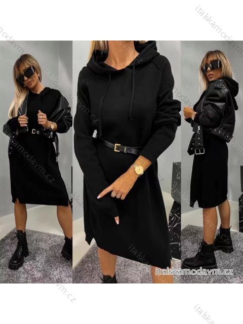 Šaty úpletové s kapucí dlouhý rukáv dámské (S/M ONE SIZE) ITALSKÁ MÓDA IMWAE234163