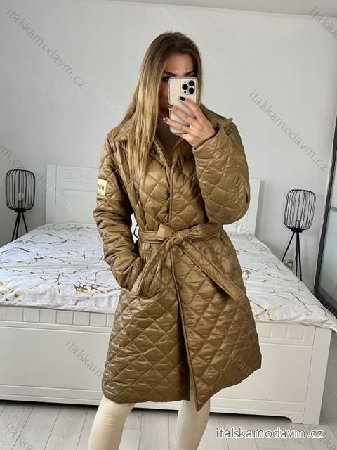 Kabát šusťákový dlouhý rukáv dámský (S/M/L ONE SIZE) ITALSKÁ MÓDA IMC23471/DU M/L světle hnědá