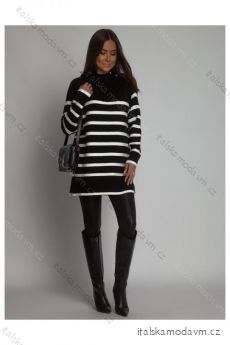 Šaty svetr pletené s rolákem dlouhý rukáv dámské proužek (S/M ONE SIZE) POLSKÁ MÓDA IMLAZ2355570
