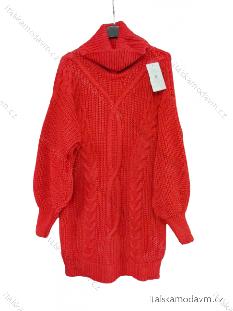 Šaty pletené/svetr prodloužený rolák dámský (M/L ONE SIZE) ITALSKá MóDA IM4226548/DU červená M/L