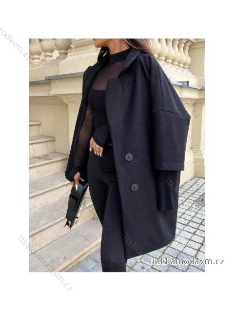 Kabát flaušový dlouhý rukáv dámský (S/M/L ONE SIZE) ITALSKÁ MÓDA IMWKK233813/DU Černá M/L