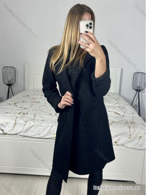 Kabát flaušový beránek dlouhý rukáv dámský (S/M ONE SIZE) ITALSKÁ MÓDA IMWGB233890/DU S/M Černá
