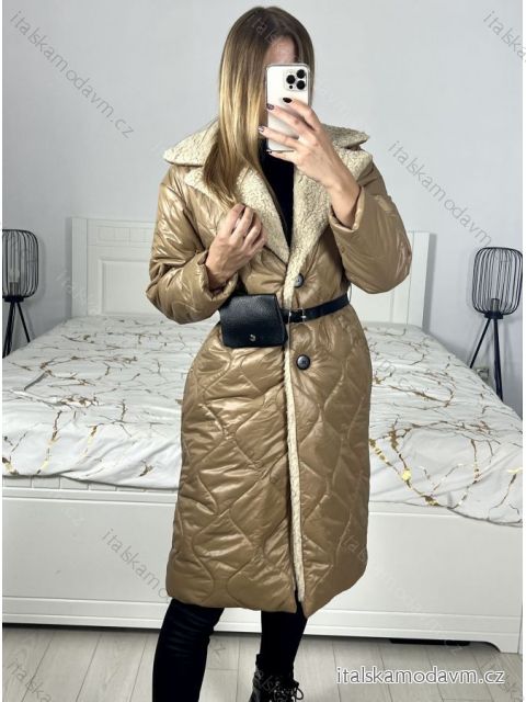 Kabát zimní s beránkem dlouhý rukáv dámský (S/M ONE SIZE) ITALSKÁ MÓDA IMWK233942/DU S/M hnědá