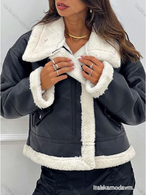 Bunda koženková baránok dlhý rukáv dámska (S/M ONE SIZE) TALIANSKA MÓDA IMM23M1290