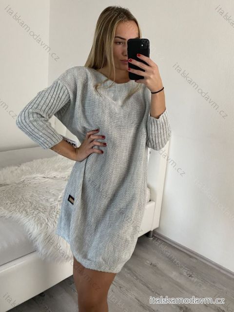 Svetr prodloužený oversize dlouhý rukáv dámský (S/M/L ONE SIZE) ITALSKÁ MÓDA IMWL22010/DUR šedá M/L