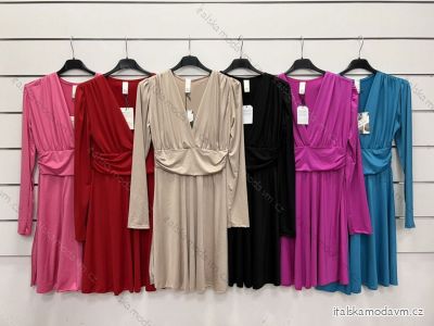 Šaty saténové dlouhý rukáv dámské (S/M ONE SIZE) ITALSKÁ MÓDA IMWY23175