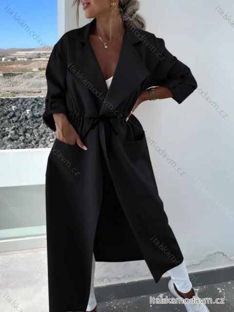 Kabát broušená koženka dlouhý rukáv dámský (S/M/L/XL ONE SIZE) ITALSKÁ MÓDA IMD23829