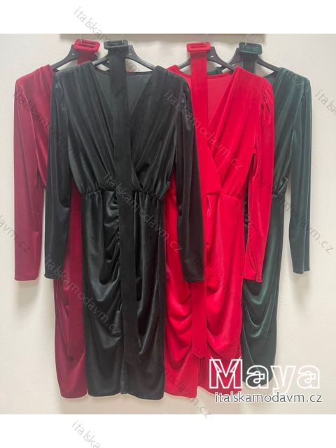 Šaty sametové elegantní dlouhý rukáv dámské (S/M ONE SIZE) ITALSKÁ MÓDA IMWMY234458