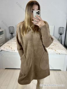 Kabát alpaka s kapucí dlouhý rukáv dámský nadrozměr (S/M/L ONE SIZE) ITALSKÁ MÓDA IMWCW23011