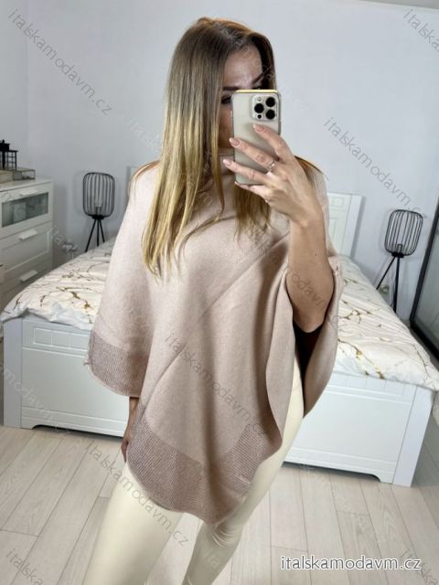 Pončo úpletové dámské (S/M/L ONE SIZE) FRANCOUZSKÁ MÓDA FMWG23FG55513/DU M/L hnědá