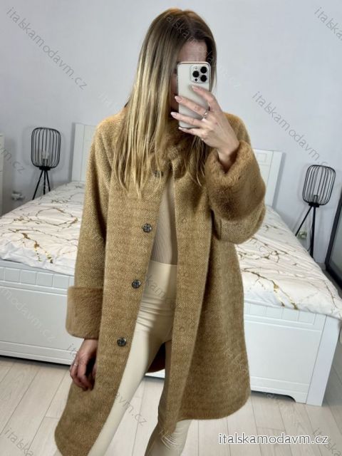 Kabát s kožíškem dlouhý rukáv dámský (S/M/L/XL ONE SIZE) ITALSKÁ MODA IM423351/DU L/XL Černá