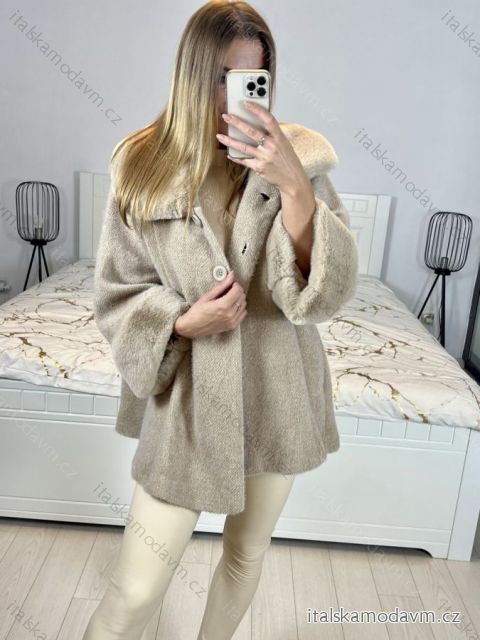 Kabát s kožíškem dlouhý rukáv dámský (S/M/L/XL ONE SIZE) ITALSKÁ MODA IM423350