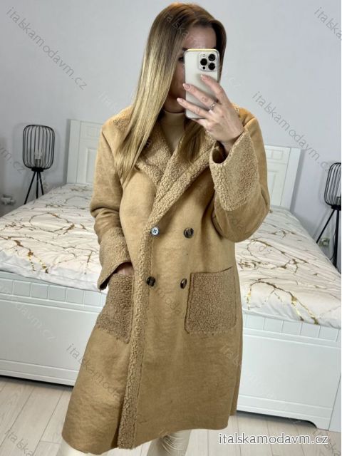 Kabát zimní s beránkem dámský (L/XL ONE SIZE) ITALSKÁ MÓDA IM423352/DU L/XL béžová