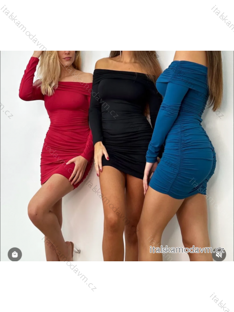 Šaty elegantní carmen dlouhý rukáv dámské (S/M ONE SIZE) ITALSKÁ MÓDA IMPMD2331673L