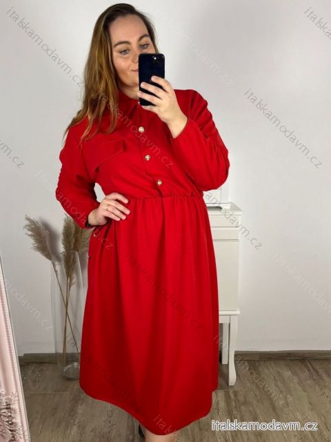 Šaty košilové dlouhý rukáv dámské nadrozměr (3XL/4XL ONE SIZE) ITALSKÁ MÓDA IMWQ23182/DU červená 3XL/4XL