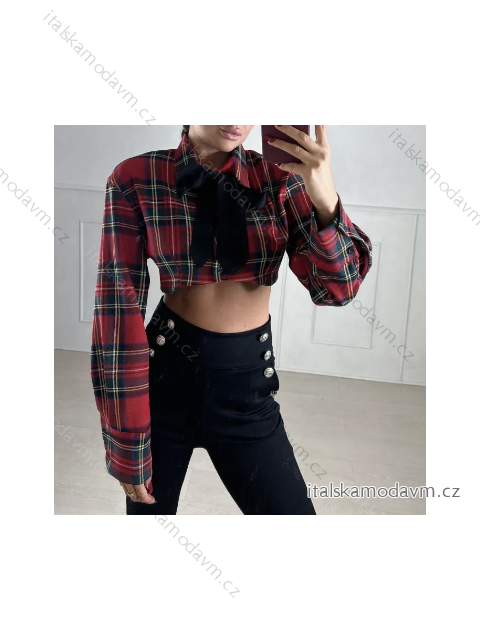 Croptop košilový dlouhý rukáv dámský (S/M ONE SIZE) ITALSKÁ MÓDA IMPBB23955373a