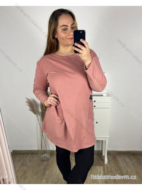 Šaty teplé dlouhý rukáv dámské nadrozměr (3XL/4XL/5XL ONE SIZE) ITALSKÁ MÓDA IM423XIMA/DR 4XL/5XL růžová