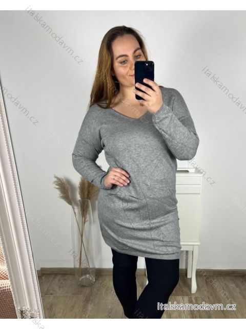 Šaty svetrové dlouhý rukáv dámske nadrozmer (XL/2XL/3XL  ONE SIZE) TALIANSKA MÓDA IM423VILETA/DUR sv. šedá