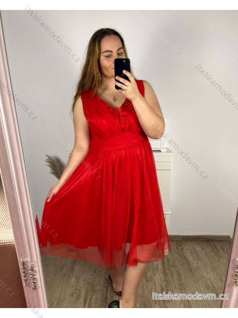 Šaty spoločenské bez rukávu dámske (L/XL ONE SIZE) TALIANSKA MóDA IMC23491/DR L/XL červená
