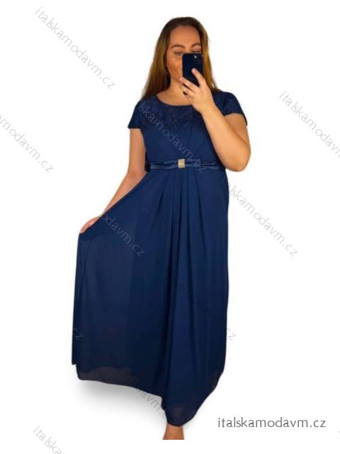 Šaty plesové elegantné spoločenské krátky rukáv dámske nadrozmer (L/XL/2XL ONE SIZE) TALIANSKA MÓDA IMM22693/DU