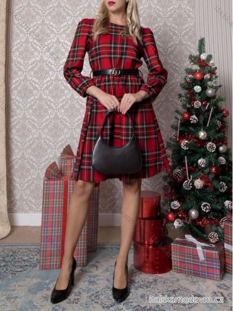 Šaty elegantní vánoční dlouhý rukáv dámské (S/M ONE SIZE) ITALSKÁ MÓDA IMM23M56726/DU červená S/M