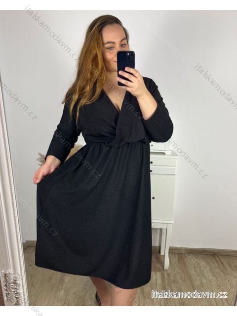 Šaty společenské dlouhý rukáv dámské nadrozměr (3XL/4XL/5XL ONE SIZE) ITALSKÁ MÓDA IM423LINDA