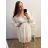 Šaty elegantní šifonové, žabičkování  dlouhý rukáv dámské nadrozměr (XL/2XL ONE SIZE) ITALSKá MóDA IM422VERONA/DUbílá