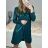 Šaty elegantní třpytivé s flitry dlouhý rukáv dámské (S/M ONE SIZE) ITALSKÁ MÓDA IMWGB234056/DUR smaragdová S/M