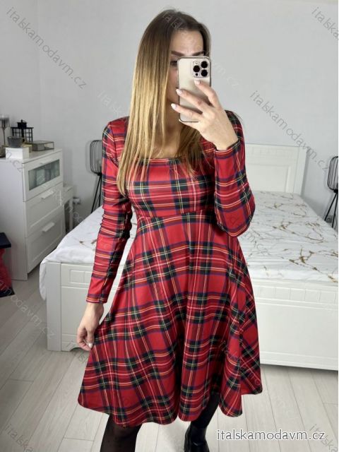 Šaty elegantní vánoční dlouhý rukáv dámské (S/M ONE SIZE) ITALSKÁ MÓDA IMM23M19398/DUR červená S/M