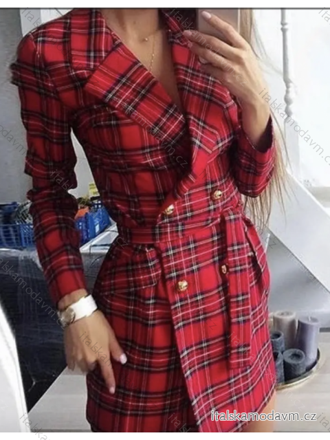 Šaty elegantné kabátikové s opaskom dlhý rukáv dámske (S/M ONE SIZE) TALIANSKA MÓDA IMPGM235862/DUR