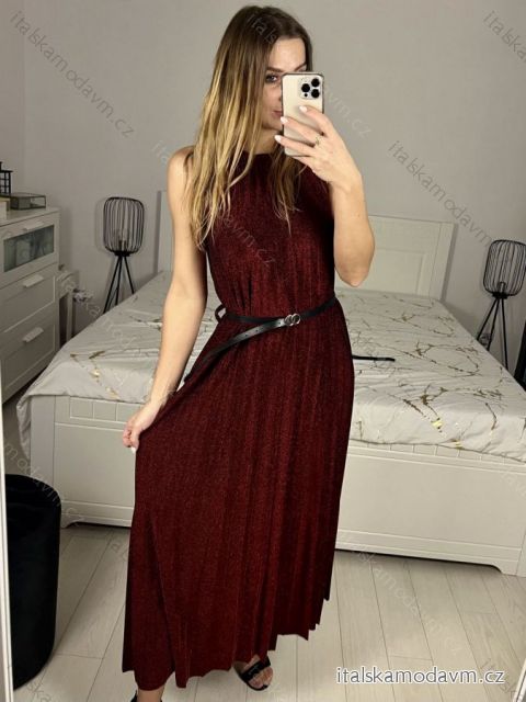 Šaty dlouhé společenské třpytivé s páskem bez rukávu dámské (S/M ONE SIZE) ITALSKá MóDA IMHMS23150/DU S/M červená