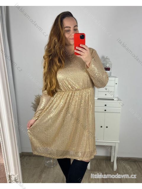 Šaty společenské flitrové dlouhý rukáv dámské nadrozměr  (3XL/4XL ONE SIZE) ITALSKÁ MÓDA IMWQ23169/DUR