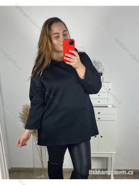 Tunika s kapucí dlouhý rukáv dámské nadrozměr (2XL/3XL/4XL) ITALSKá MóDA IMHMS23MILANO/DUR