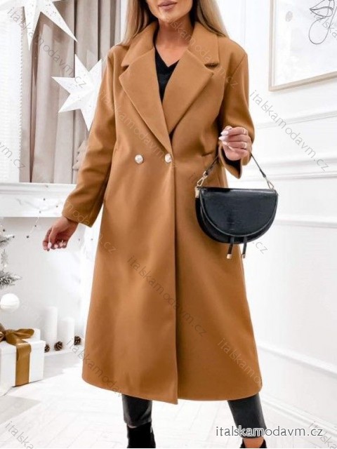 Kabát flaušový s podšívkou dlouhý rukáv dámský (S/M ONE SIZE) ITALSKÁ MÓDA IMWAK234340/DUR hnědá S/M