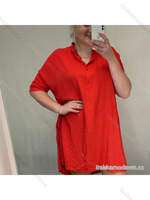 Šaty košilové krátký rukáv nadrozměr dámské oversize (2XL/4XL ONE SIZE) ITALSKá MóDA IM721155/DR XXL/XXXL Červené