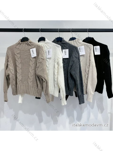 Svetr pletený dlouhý rukáv dámský (S/M ONE SIZE) ITALSKÁ MÓDA IMPMD232695XF