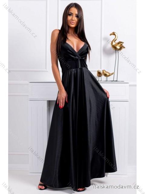 Šaty dlouhé elegantní společenské na ramínka dámské nadrozměr (36-42) POLSKÁ MÓDA PMLBF23LEILA Černá 40