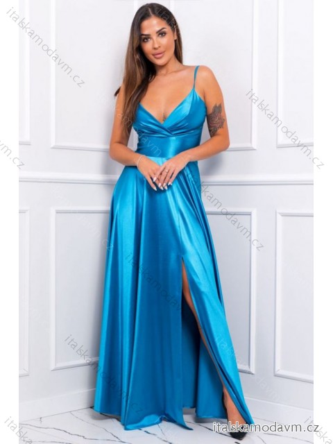 Šaty dlouhé elegantní společenské na ramínka dámské nadrozměr (36-42) POLSKÁ MÓDA PMLBF23LEILA4 světle modrá 38