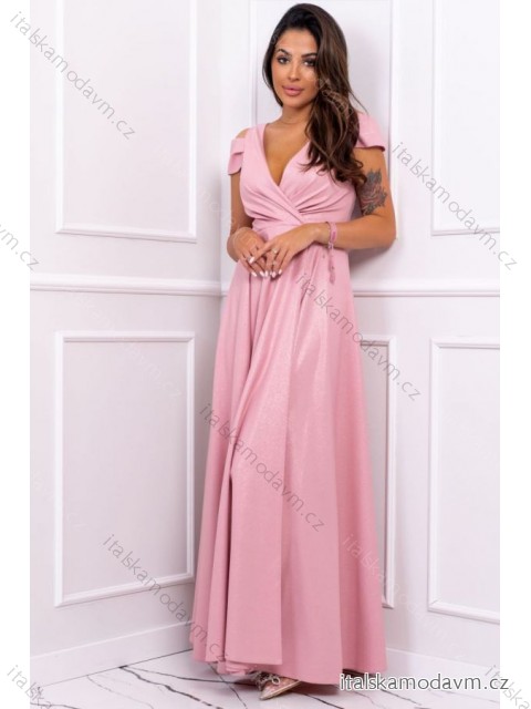 Šaty dlouhé elegantní společenské bez rukávu dámské nadrozměr (36-52) POLSKÁ MÓDA PMLBF23GALA5 růžová 42