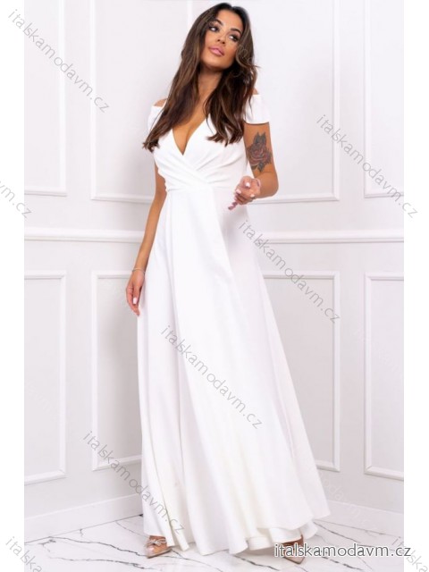 Šaty dlouhé elegantní společenské bez rukávu dámské nadrozměr (36-52) POLSKÁ MÓDA PMLBF23GALA8 bílá 46