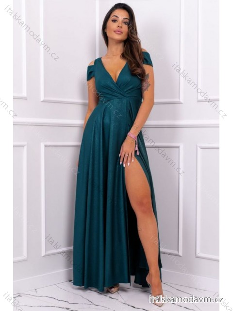 Šaty dlhé elegantné spoločenské bez rukávu dámske nadrozmer (36-52) POLSKÁ MÓDA PMLBF23GALA9 tmavo zelená 46