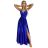 512-4 JULIET elegantní dlouhé saténové šaty s výstřihem a rozparkem u nohavic - královská modrá