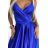 512-4 JULIET elegantní dlouhé saténové šaty s výstřihem a rozparkem u nohavic - královská modrá