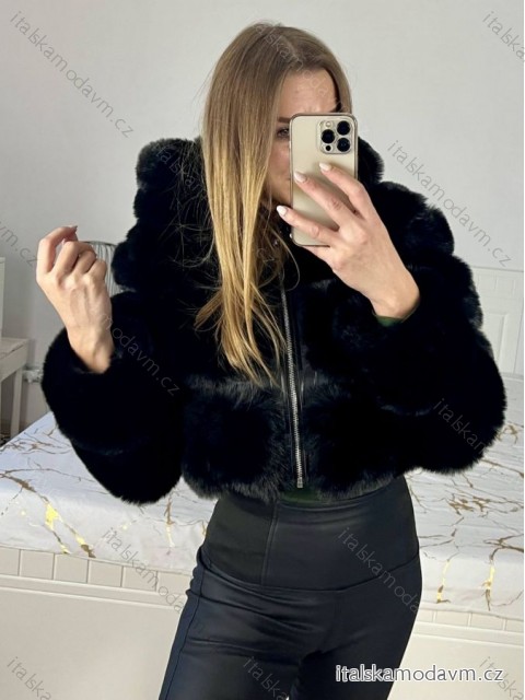Bunda kožúšok dlhý rukáv dámska (S/M ONE SIZE) TALIANSKA MÓDA IMM23M5537/DUR